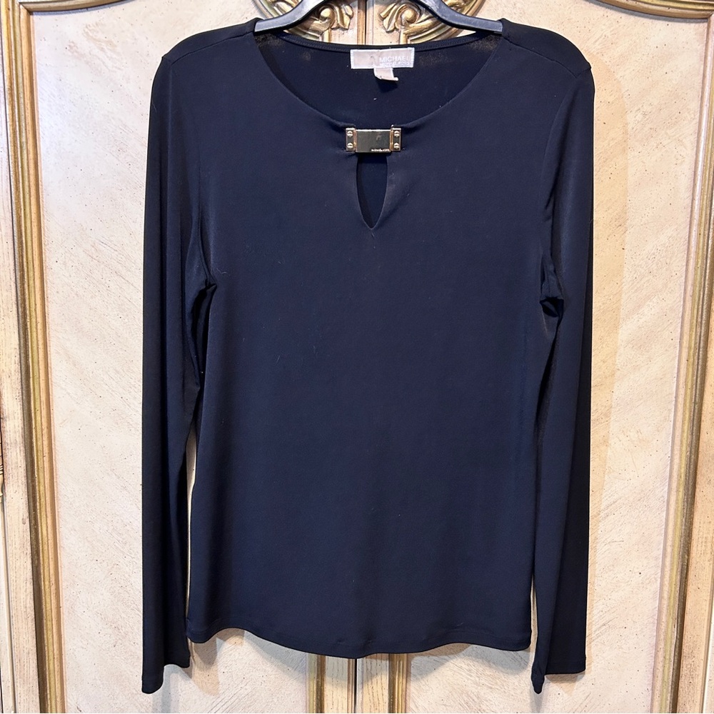 Micheal Kors Black Gold Accent Keyhole Blouse
